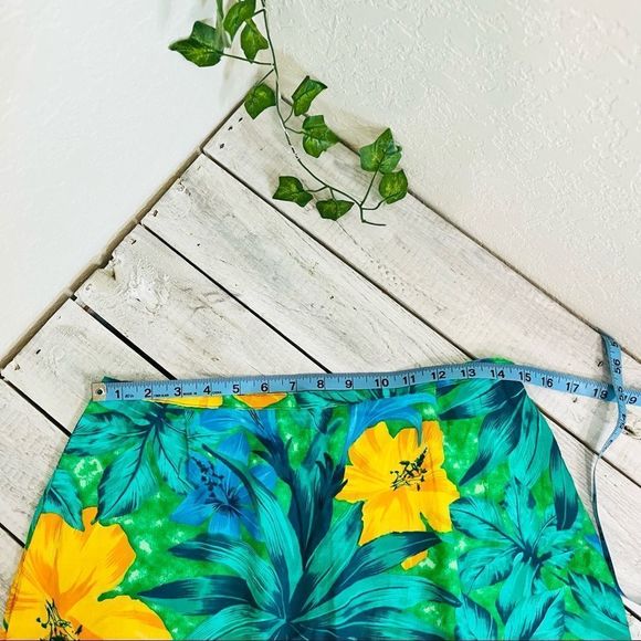 Vtg 70s SA DESIGNS HAWAIIAN FLORAL MAXI SKIRT GREEN YELLOW BLUE USA MADE RAYON - Picture 8 of 9